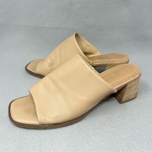 Joie Olympia Sandals Mules Tan Faux Leather Shoes Block Heels Womens 7.5
